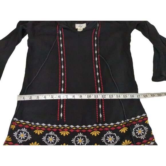 Exist Mini Tunic Dress Womens S Black Boho Southwestern Festival Embroidered - Picture 12 of 12